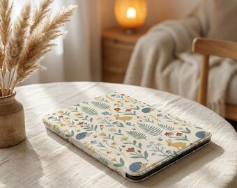 Woodland Floral with Rabbits and Hedgehogs Kindle Case | Botanical Pattern