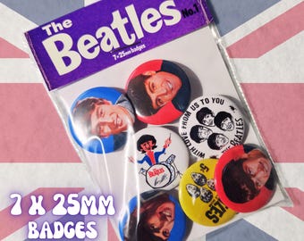 The Beatles badges 7 x 25mm button badges Early Sixties designs
