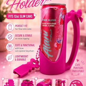 3D Printed Slim Can Holder with Handle & Bow – Fits 12oz Cans, Alani Nu, White Claw image 1