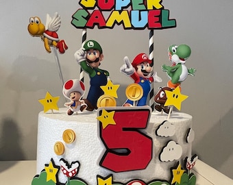 Decoración de pastel de cumpleaños con temática de Mario para niños y niñas