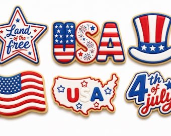 Kakformset för den 4 juli | Patriotiska USA-flaggan, stjärnan, Uncle Sam-hattstämplar
