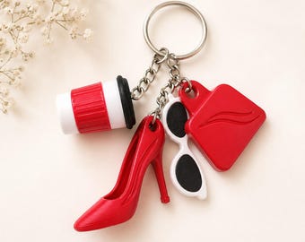 3D Printed Fashion Keychain – High Heel, Coffee, Lips, Sunglasses Charms