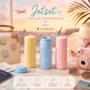 Reseflaskset TSA-godkänd 90 ml | Läckagesäker återfyllningsbar behållare | Söt blommig 3D-tryckt resepresent