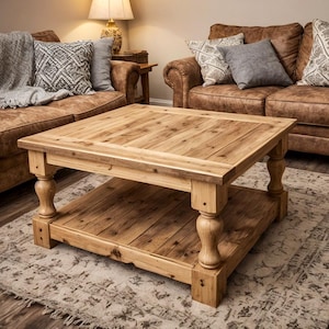 Rustic Square Coffee Table Plans | low profile Table Farmhouse Woodworking PDF
