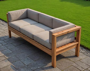 DIY Outdoor Sofa Plan PDF: 3-Seater Wood Patio Couch, Beginner Build, Patio Furniture Plans