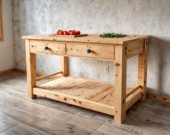 Wood Kitchen Island Build Plans | Farmhouse Prep Table with Drawers & Storage | Rustic Workbench Woodworking PDF