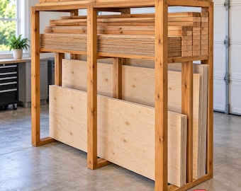 Lumber Storage Rack Plans, Plywood Storage Organizer, Garage Wood Rack, Workshop Storage, DIY Woodworking PDF Build Plan