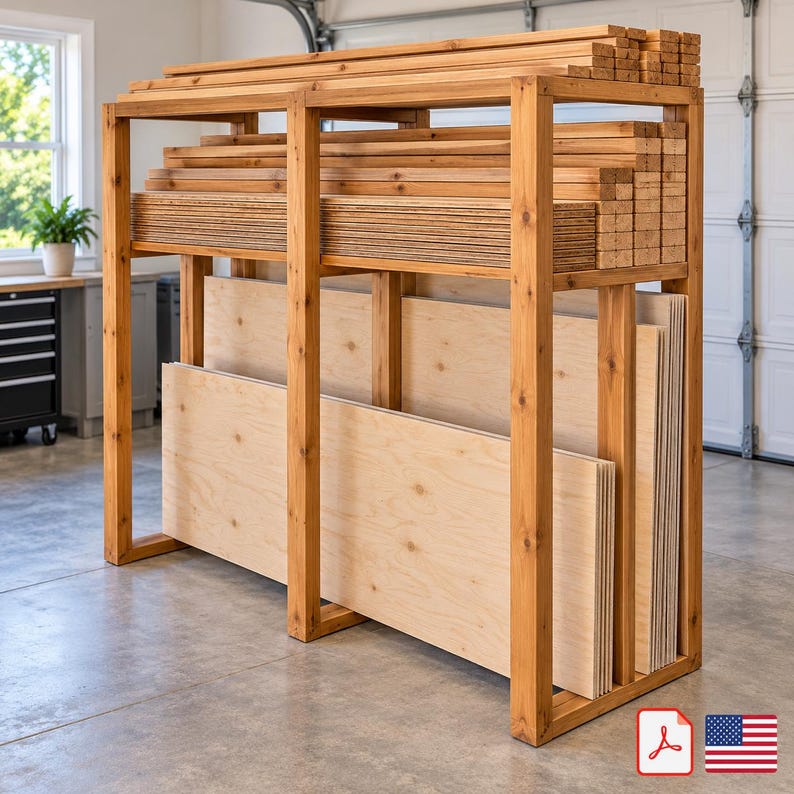 Wood Racking Lumber Storage Rack Plans, Plywood Storage Organizer, Garage Wood Rack ...