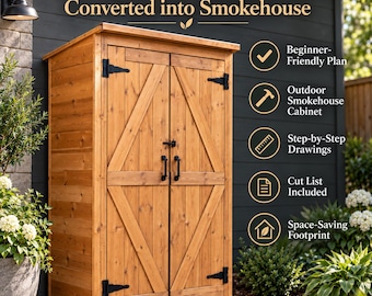 Outdoor Garden Storage Shed Plans | Wooden Tool Armoire Blueprint PDF | DIY Backyard Storage Cabinet & Gardening Station Woodworking Guide
