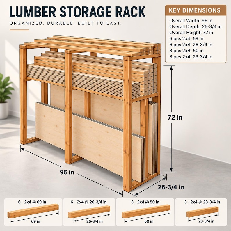 Lumber Storage Rack Plans, Plywood Storage Organizer, Garage Wood Rack ...