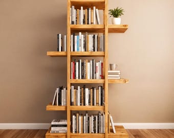 Asymmetrical Bookshelf Plans | Modern Geometric Open Shelving (PDF Download)
