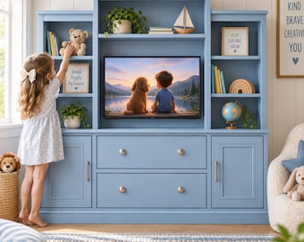 Kids Media plans, Storage DIY Woodworking Plan, Kids Toy Organizer, Easy Build Storage Unit for Building Blocks, Playroom Furniture Plan
