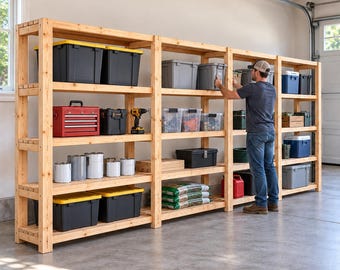 2x4 Garage Shelf Plans, Freestanding Garage Storage Rack, Heavy Duty Workshop Shelving, DIY Woodworking PDF Build Plan