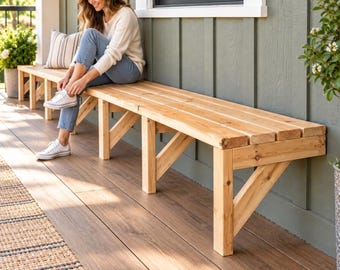 Mudroom Bench Plans, DIY Locker Room Wooden Bench, Custom Length Entryway Seating, Beginner Woodworking PDF