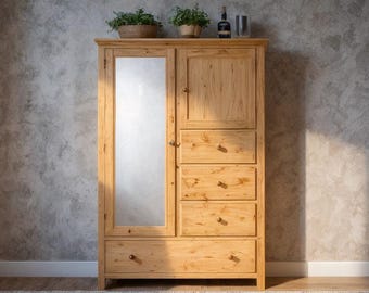 Slim Rustic Storage Cabinet – DIY Plan for Farmhouse Style Tall Armoire with Shelves,Drawers and Mirror Compact & Functional Design