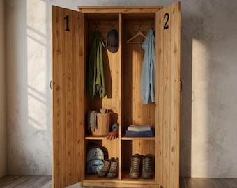DIY Wooden Locker Cupboard Plans | Modern Farmhouse Storage Cabinet | Entryway Mudroom Furniture Build | Tall 2-Door Wardrobe Design