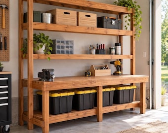 DIY Workbench with Hutch Build Plans PDF | Garage Workshop Bench| 99" wide _Instant Download