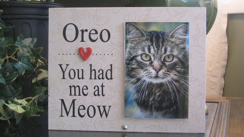 4 x 6 Photo CAT Photo frame Personalized Cat Photo Gift CAT Frame Ceramic Heart w crystal CAT Picture Frame