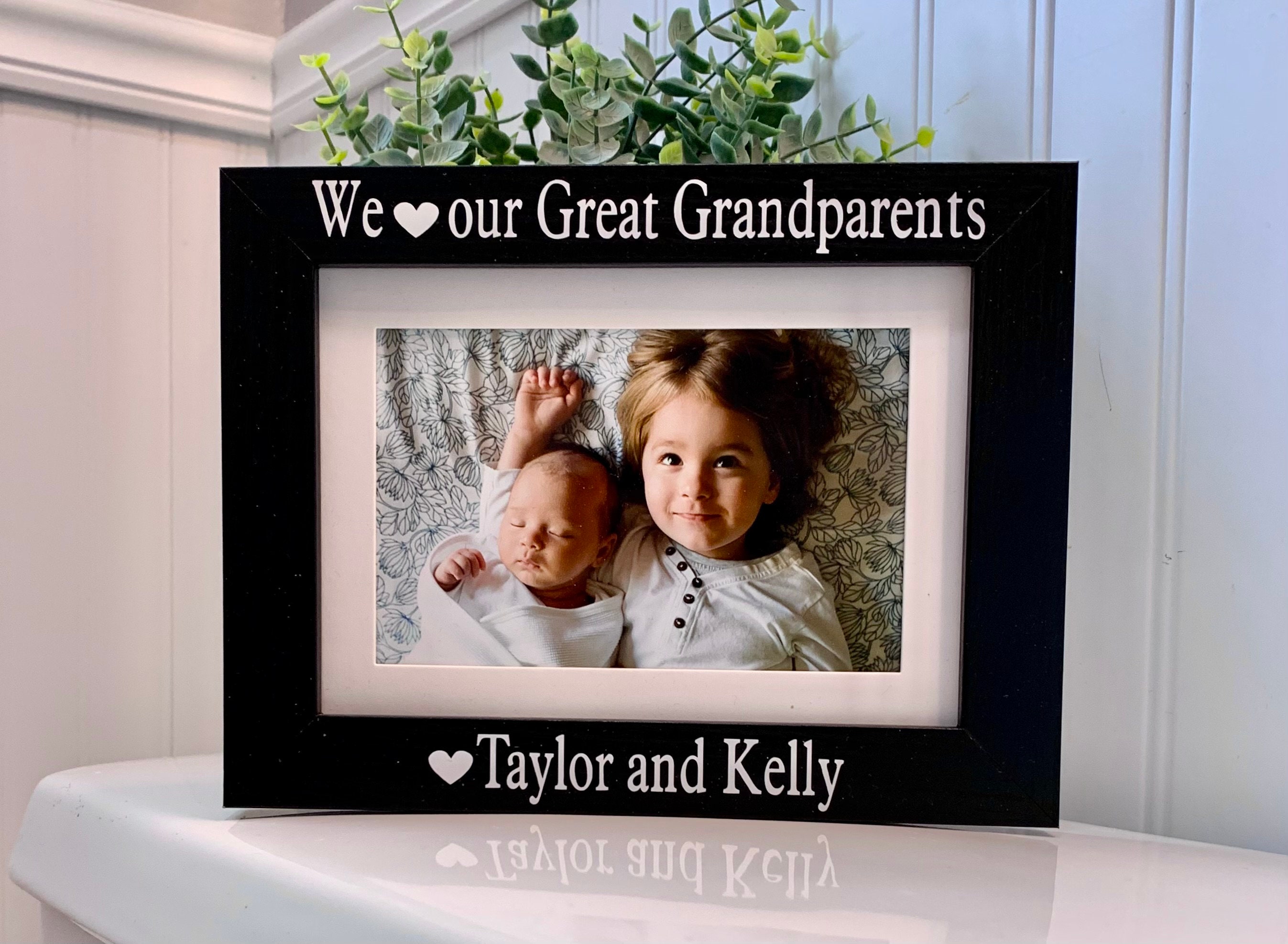 Personalized Double Landscape Photo Name Frame W/Cream Mat ~ Holds Two 4x6  or cropped 5x7 Photos ~ Great Gift for Parents or Grandparents!