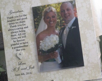 Grandma Wedding Gift (SELECT ANY GRANDMOTHER Name), 4x6 photo, ceramic heart & crystal, Choice of Sayings