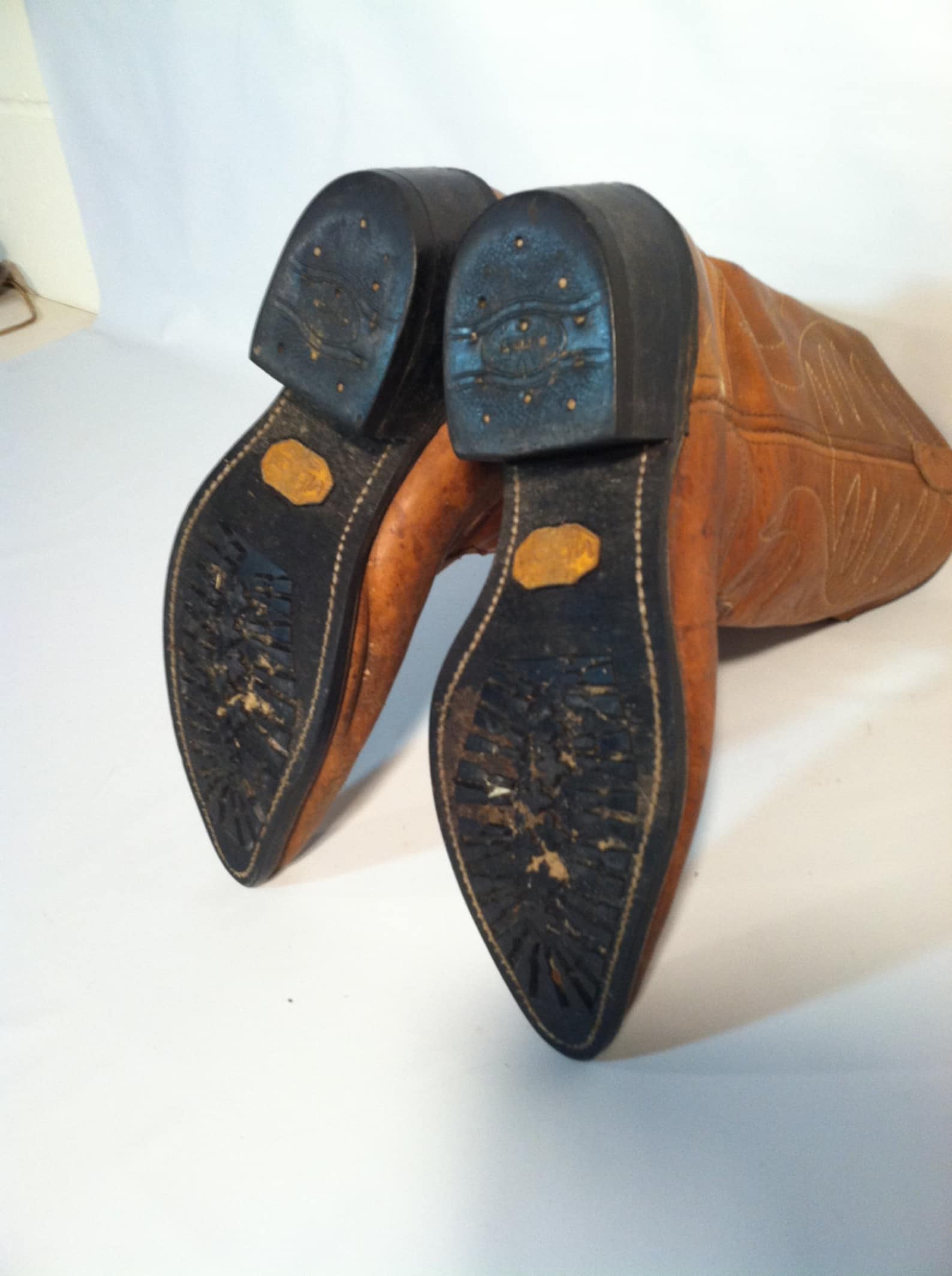 Men's 9.5 leather cowboy boots Vibram soles Western double Etsy