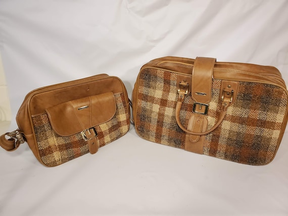 Vintage Invicta Duffle Bag Set Brown Tan Tweed Gol