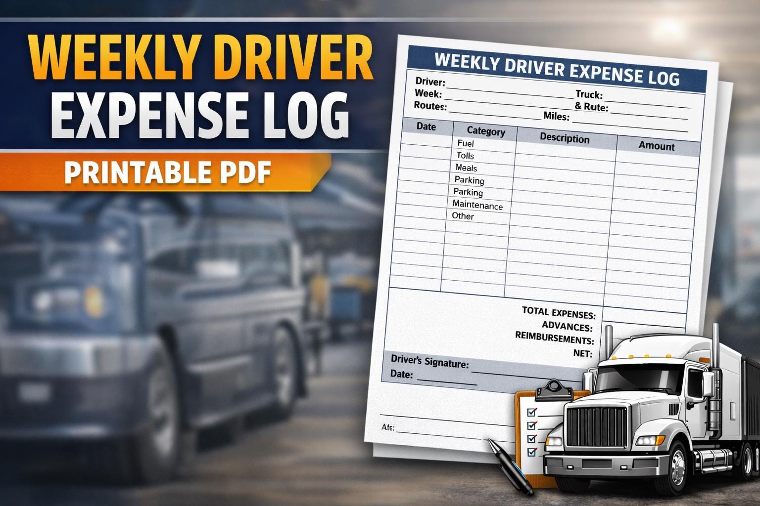 Weekly Driver Expense Log | Trucking Expense Tracker | Owner Operator ...