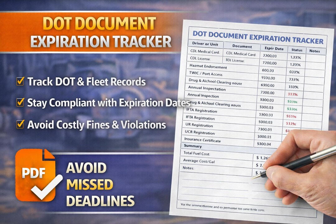 DOT Compliance Tracker | CDL & Fleet Document Log (PDF Download) - Etsy
