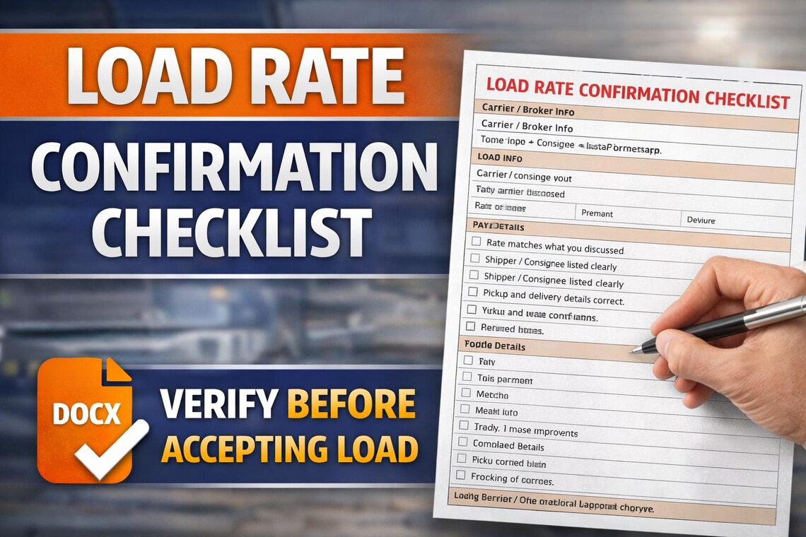 Load Rate Confirmation Checklist | Broker Rate Verification Sheet ...