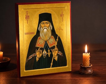 Icône orthodoxe de saint Ignace Brianchaninov, finie à la main, montée sur bois, 9 x 12 pouces