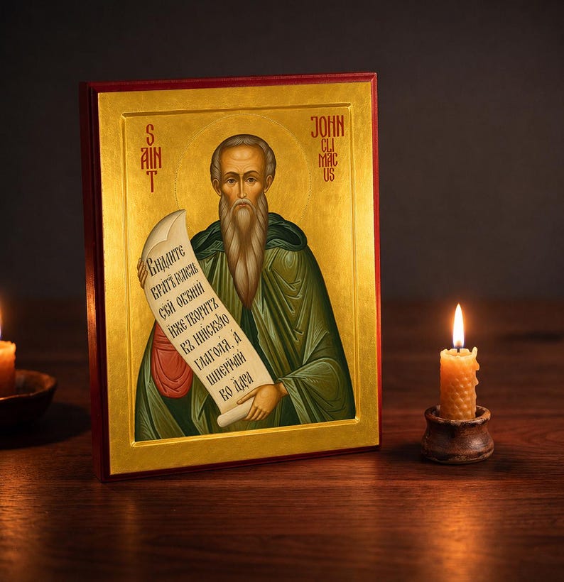 Saint John Climacus Orthodox Icon, Hand-Finished 9x12 Wood Mounted