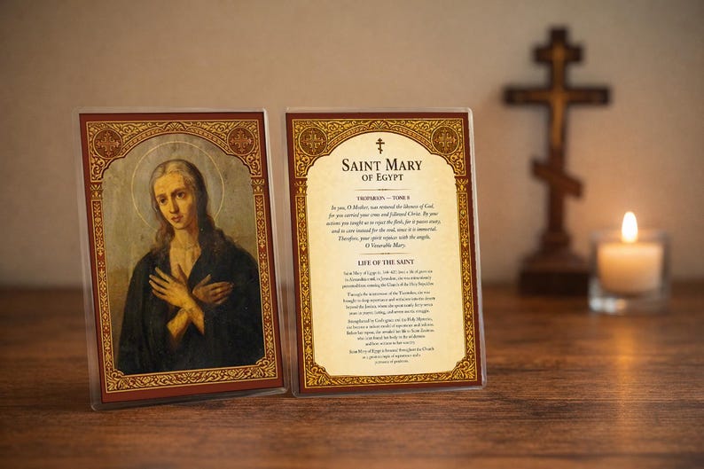 Saint Mary of Egypt Orthodox Prayer Card – Lenten Icon, Repentance & Forgiveness, Laminated 4x6 Gift