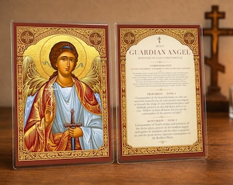 de prière orthodoxe d'ange gardien | Icône byzantine | Protection et prière quotidienne | Dévotion laminé 4 x 6
