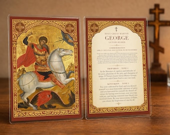 Carte de prière de Saint Georges - Icône orthodoxe, courage, protection (laminée 4 x 6)