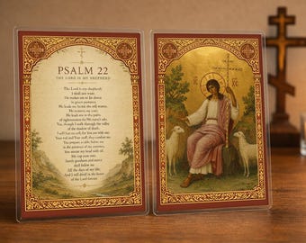Carte de prière orthodoxe du Psaume 22 | Bon Pasteur plastifiée 10 x 15 cm (4 x 6 pouces) Art chrétien
