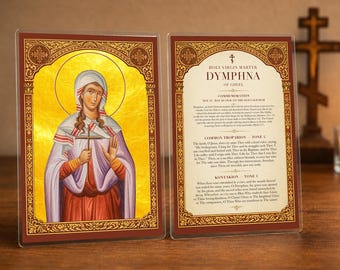 Carte de prière Sainte Dymphna - Icône orthodoxe, santé mentale et guérison émotionnelle, plastifiée 4 x 6