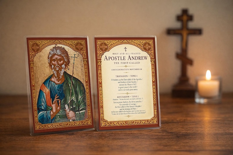 Saint Andrew the First-Called Orthodox Prayer Card – Apostle Icon, Laminated 4x6 Devotional Gift