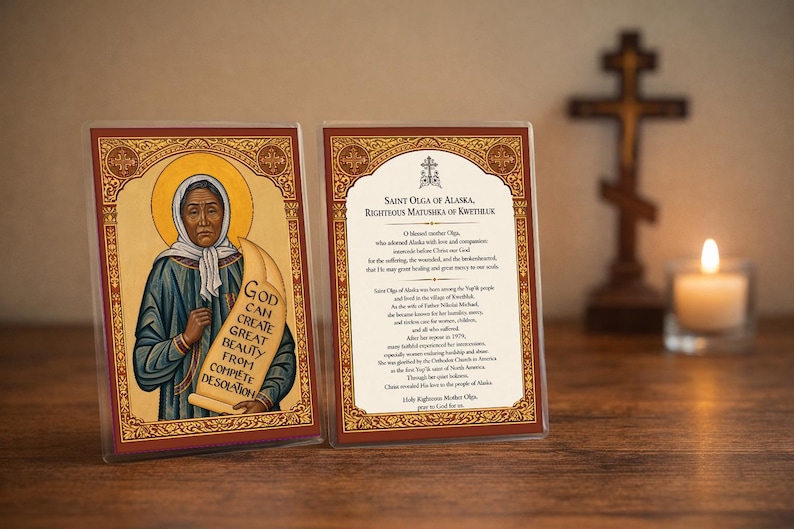 Saint Olga of Alaska Orthodox Prayer Card – Laminated Icon, Patron of Suffering