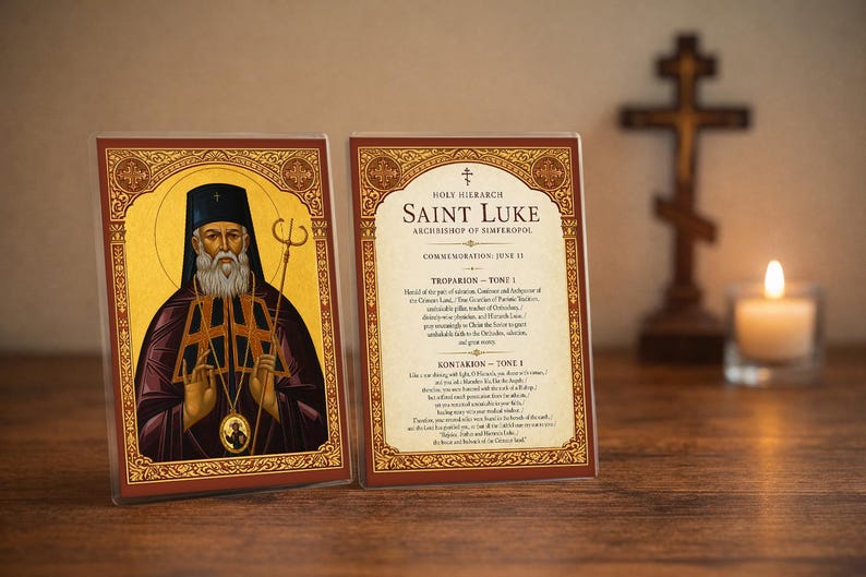 Saint Luke the Surgeon Orthodox Prayer Card – Healing Icon, Laminated 4x6, Gift for Illness & Recovery