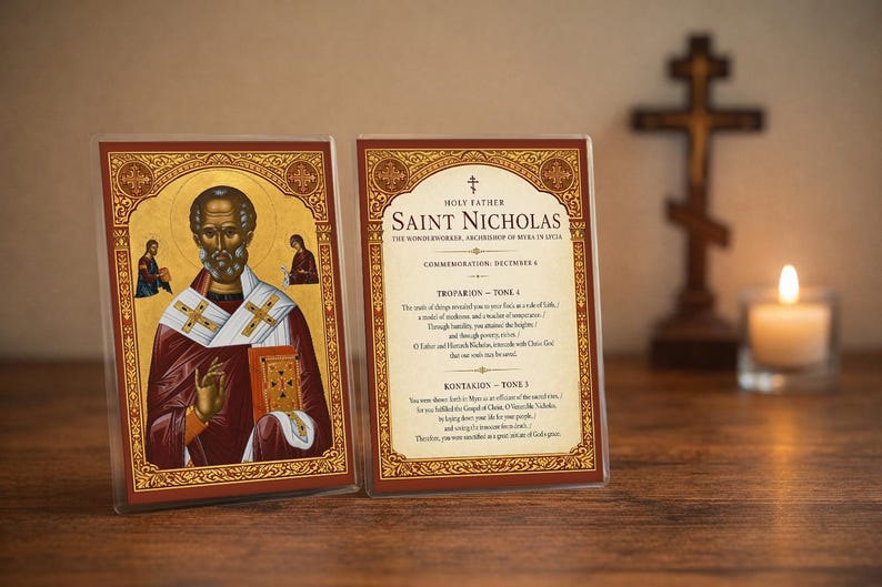 Saint Nicholas the Wonderworker Orthodox Prayer Card – Laminated 4x6, Catholic Orthodox Icon, Feast Day Gift