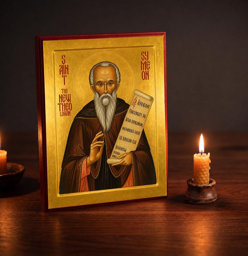 Saint Symeon the New Theologian Orthodox Icon, Hand-Finished 9x12 Wood Mounted