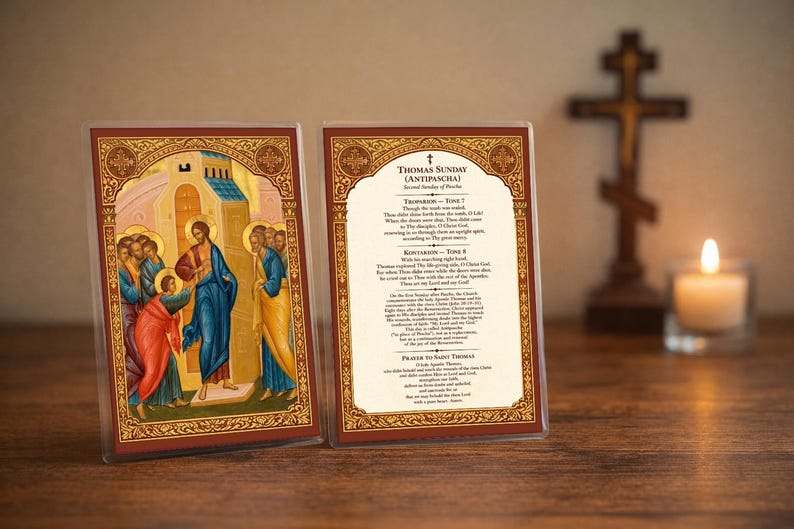Orthodox Thomas Sunday Icon Prayer Card | Doubting Thomas, Antipascha Feast (4x6)