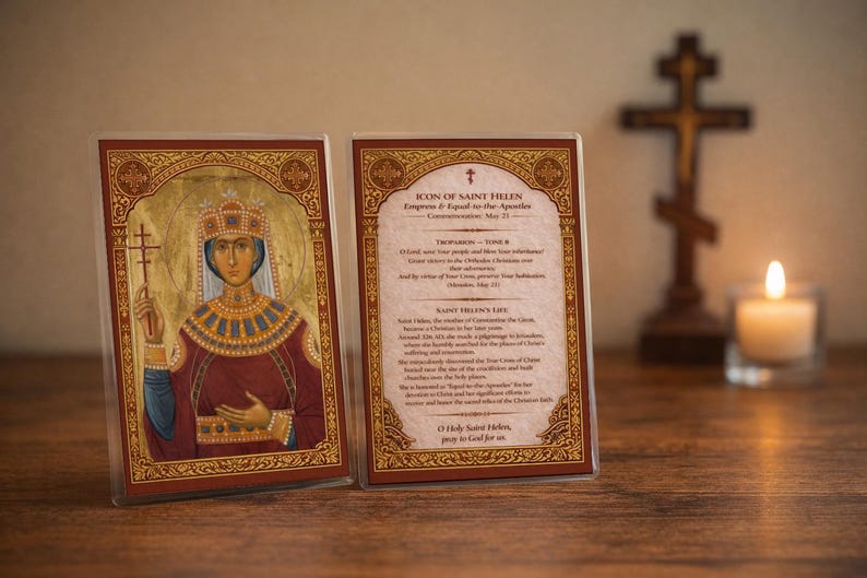 Saint Helen Orthodox Prayer Card | Empress Icon | 4x6 Laminated Troparion