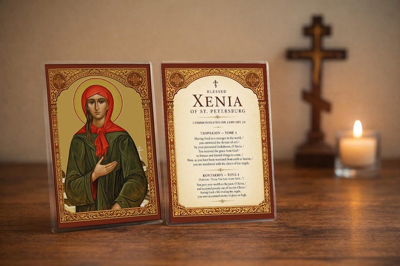 Saint Xenia of Petersburg Orthodox Prayer Card – Marriage, Guidance (Laminated 4x6)