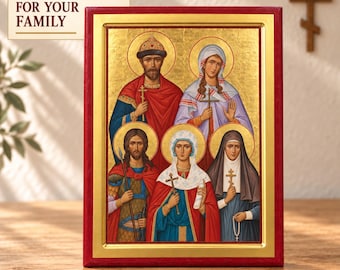Icône familiale orthodoxe personnalisée, panneau en bois personnalisé pour baptême ou cadeau de parrain/marraine