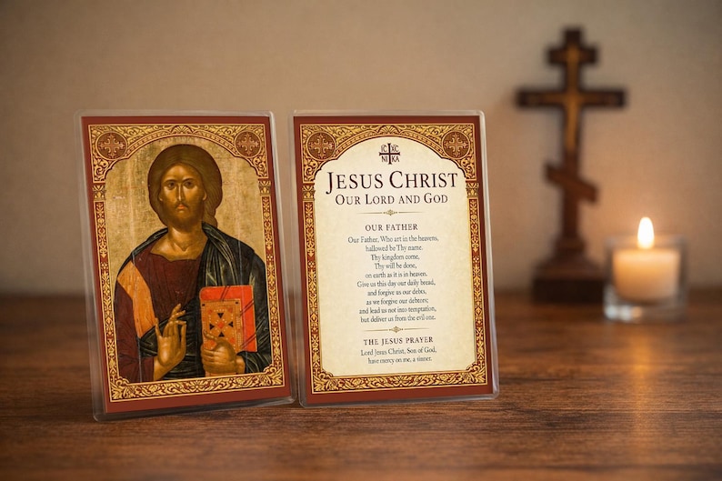Christ Pantocrator Icon – Sinai Byzantine Art, Prayer Corner (4x6 Laminated Print)