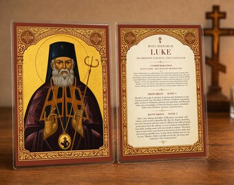 Saint Luke the Surgeon Orthodox Prayer Card – Healing Icon, Laminated 4x6, Gift for Illness & Recovery