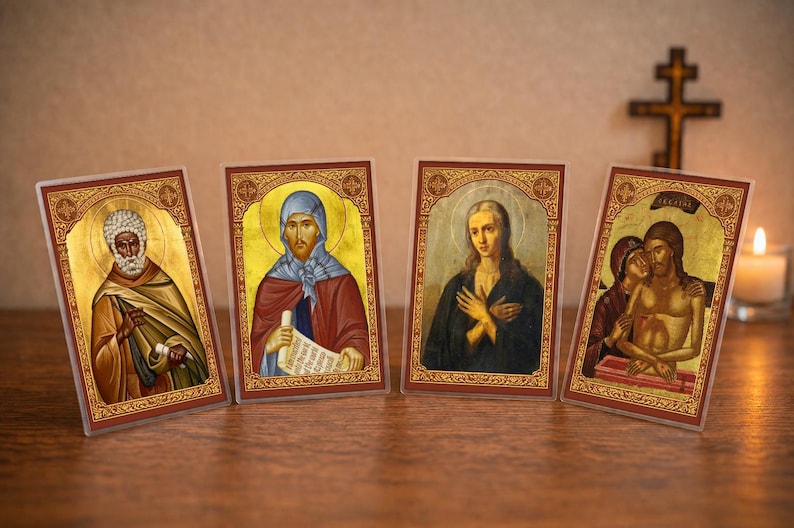 Orthodox Repentance Prayer Cards: Moses, Mary, Ephraim, Christ Icon Bundle