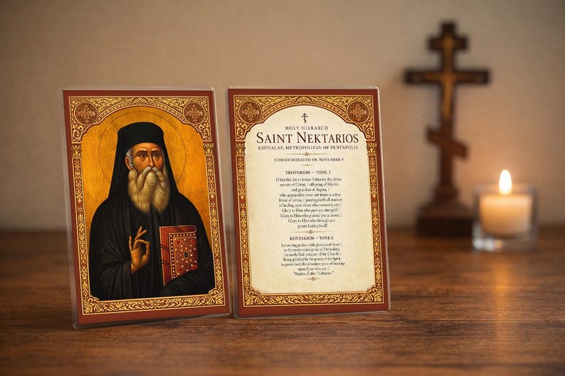 Saint Nektarios of Aegina Orthodox Prayer Card – Greek Healer Icon (4x6)