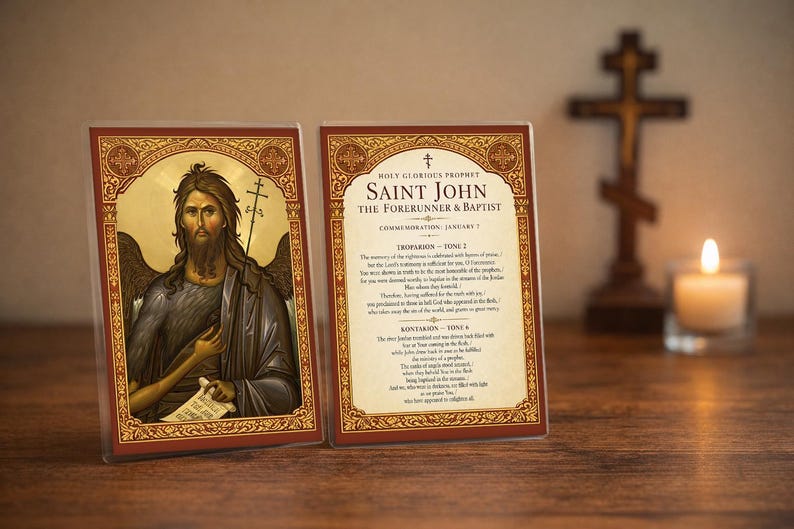St. John the Forerunner and Baptist – Orthodox Icon Prayer Card (4×6 Laminated)